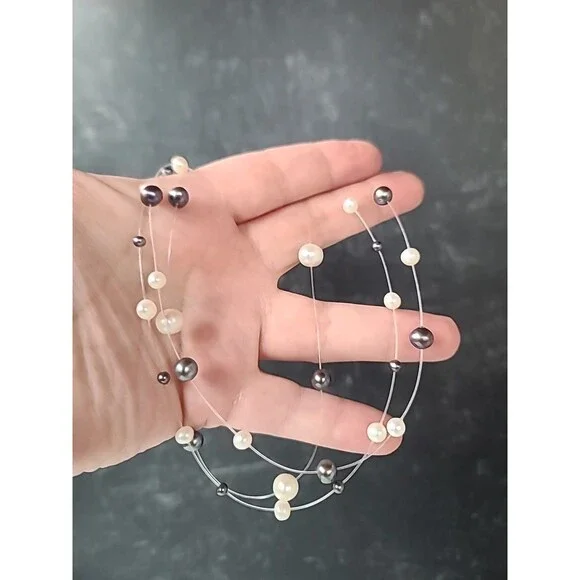 JCM 14KT Yellow Gold Clasp Three Strand Pearl Illusion Necklace Vintage - Picture 1 of 10